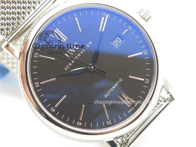 Unique Portofino SCHAFFHAUSEN SS MKF 1:1 Best Edition Black Dial On Mesh Bracelet A 7342