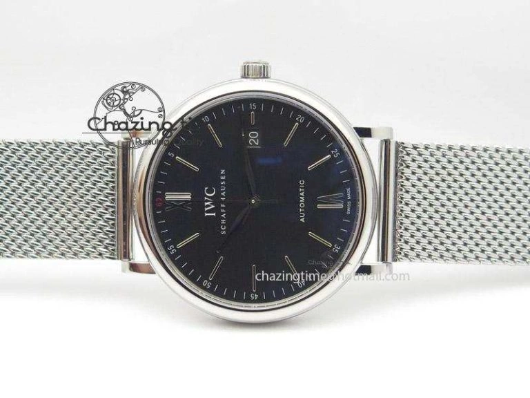 Unique Portofino SCHAFFHAUSEN SS MKF 1:1 Best Edition Black Dial On Mesh Bracelet A 7342
