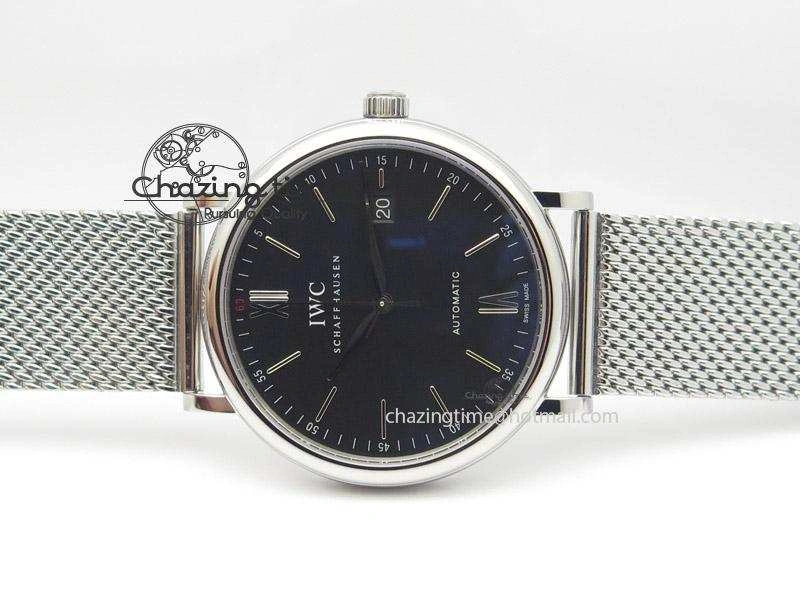 Unique Portofino SCHAFFHAUSEN SS MKF 1:1 Best Edition Black Dial On Mesh Bracelet A 7342