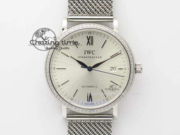 Affordable Portofino SCHAFFHAUSEN SS MKF 1:1 Best Edition Silver Dial Diamond On Mesh Bracelet A 7339