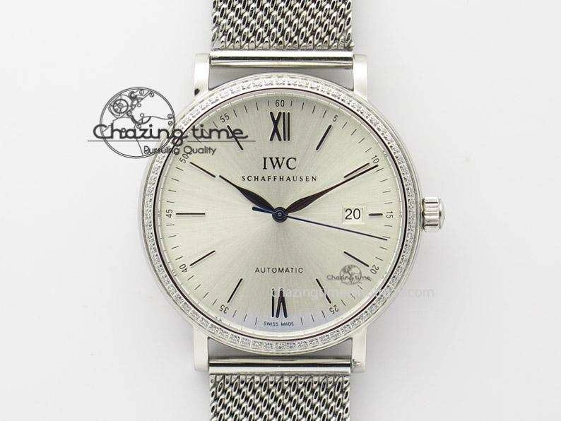 Affordable Portofino SCHAFFHAUSEN SS MKF 1:1 Best Edition Silver Dial Diamond On Mesh Bracelet A 7339
