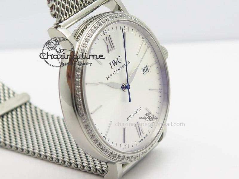 Affordable Portofino SCHAFFHAUSEN SS MKF 1:1 Best Edition Silver Dial Diamond On Mesh Bracelet A 7339