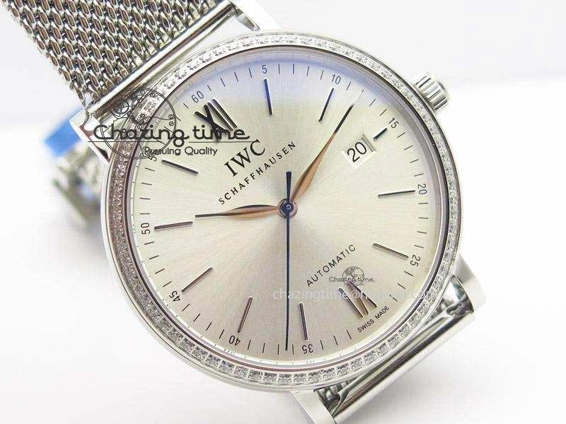 Affordable Portofino SCHAFFHAUSEN SS MKF 1:1 Best Edition Silver Dial Diamond On Mesh Bracelet A 7339