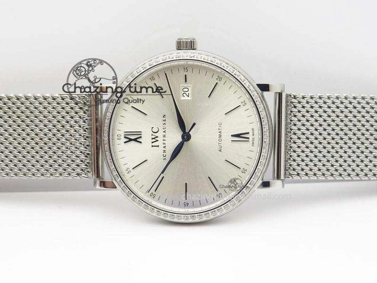 Affordable Portofino SCHAFFHAUSEN SS MKF 1:1 Best Edition Silver Dial Diamond On Mesh Bracelet A 7339