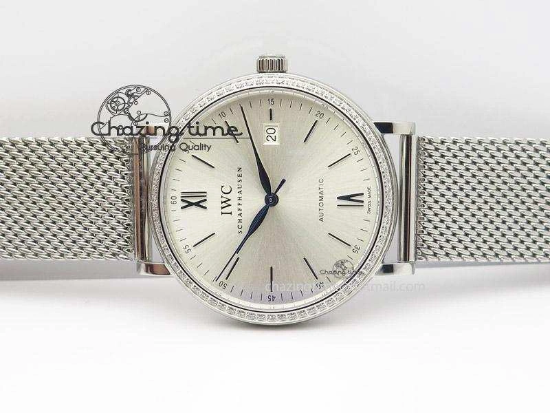 Affordable Portofino SCHAFFHAUSEN SS MKF 1:1 Best Edition Silver Dial Diamond On Mesh Bracelet A 7339