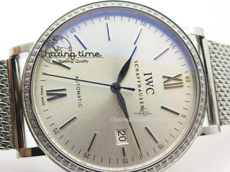 Affordable Portofino SCHAFFHAUSEN SS MKF 1:1 Best Edition Silver Dial Diamond On Mesh Bracelet A 7339