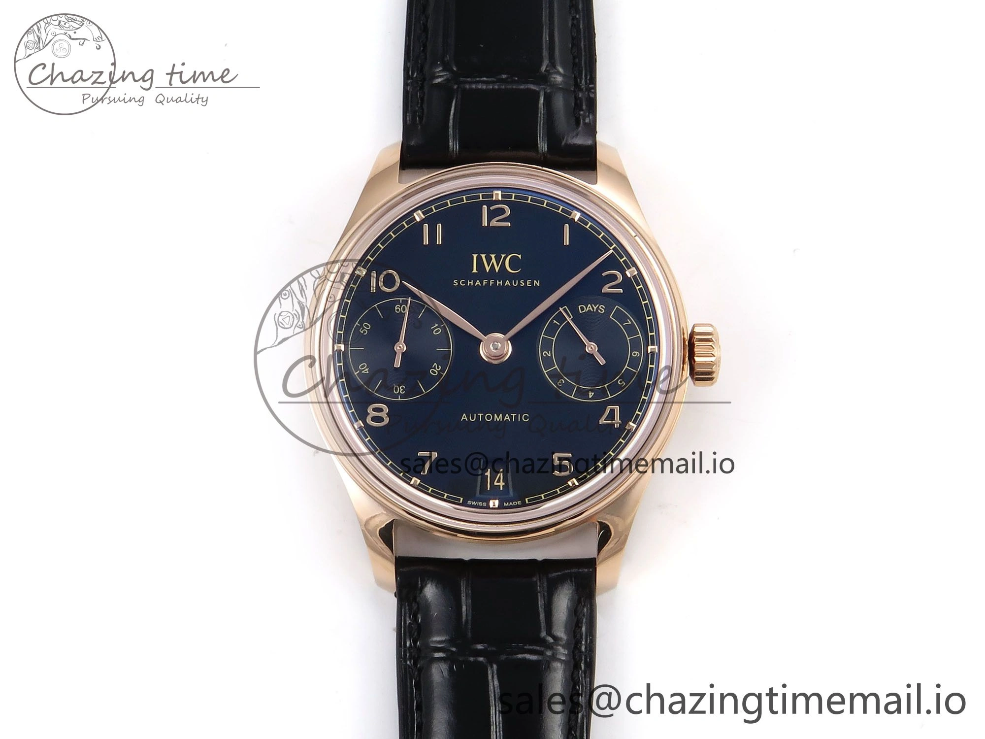 Portugieser Automatic 42mm RG APSF 1:1 Best Edition Black Dial on Black Leather Strap A Supportive 7007