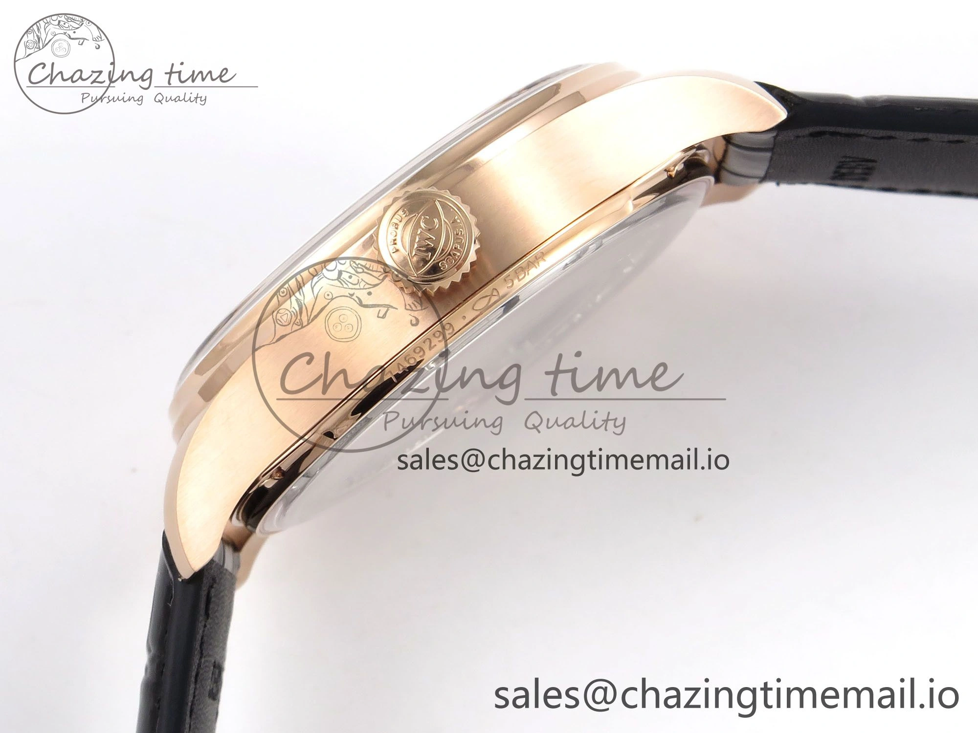 Portugieser Automatic 42mm RG APSF 1:1 Best Edition Black Dial on Black Leather Strap A Supportive 7007