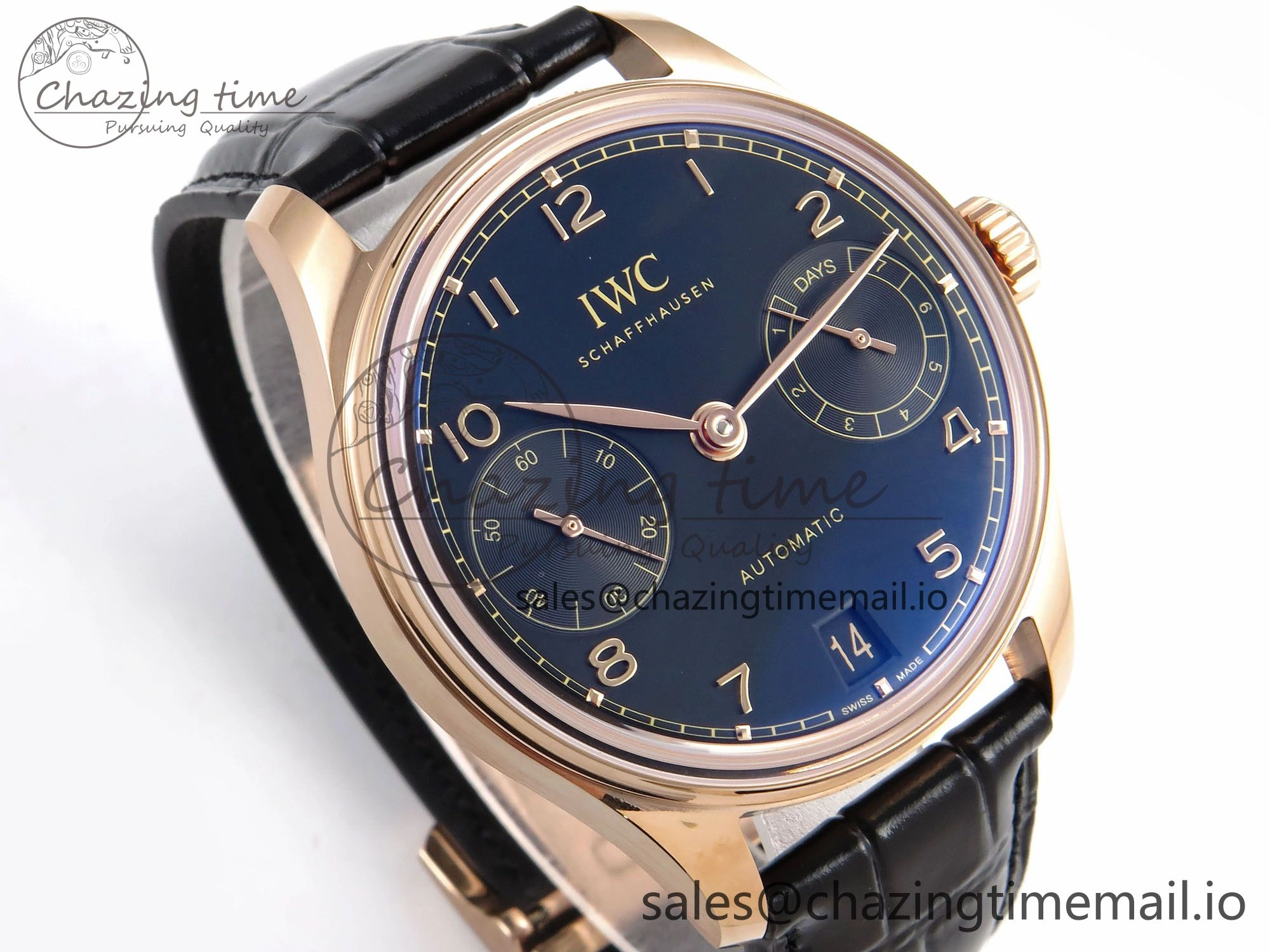 Portugieser Automatic 42mm RG APSF 1:1 Best Edition Black Dial on Black Leather Strap A Supportive 7007
