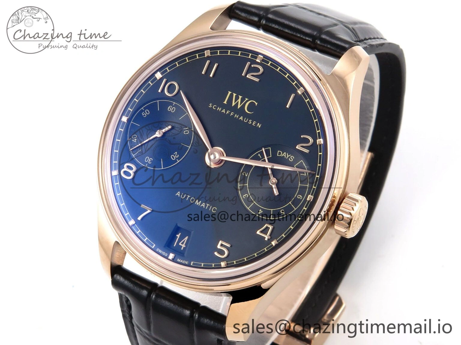 Portugieser Automatic 42mm RG APSF 1:1 Best Edition Black Dial on Black Leather Strap A Supportive 7007