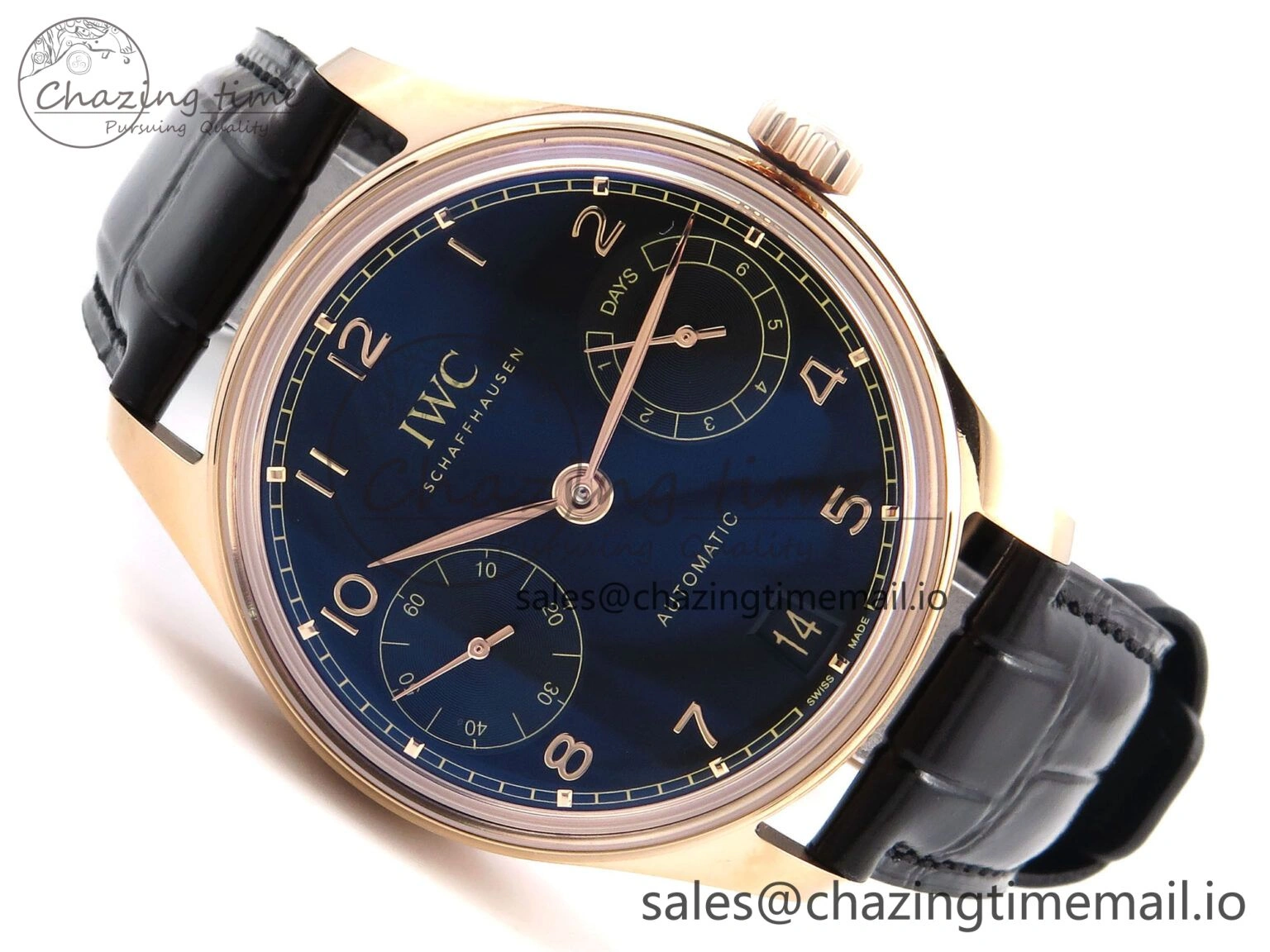 Portugieser Automatic 42mm RG APSF 1:1 Best Edition Black Dial on Black Leather Strap A Supportive 7007