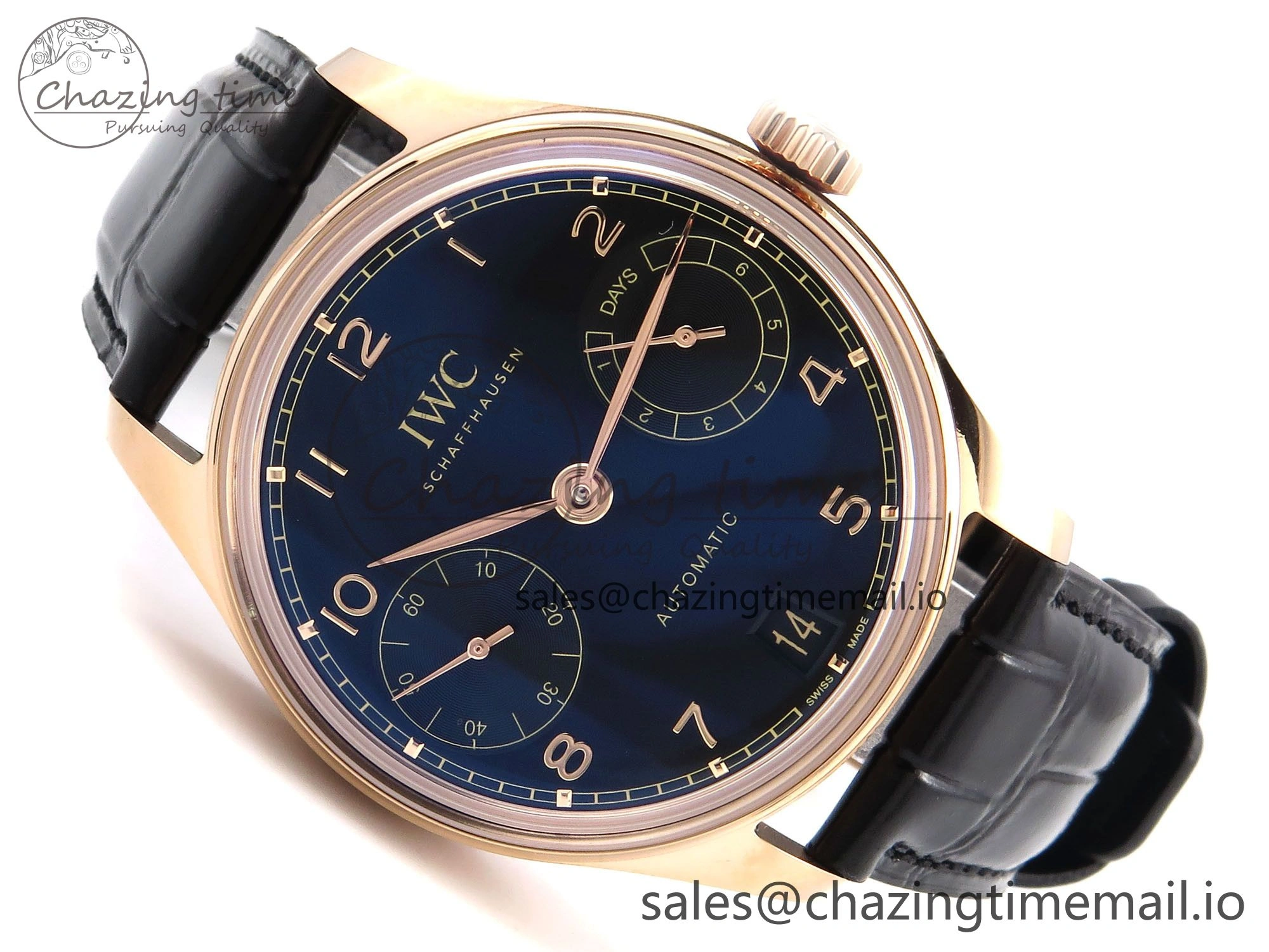 Portugieser Automatic 42mm RG APSF 1:1 Best Edition Black Dial on Black Leather Strap A Supportive 7007