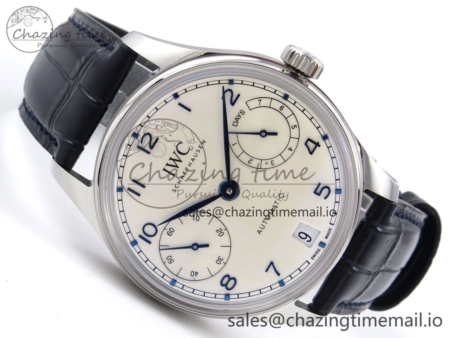 Fashionable Portugieser Automatic 42mm SS APSF 1:1 Best Edition White Dial Blue Marker on Blue Leather Strap A 7009
