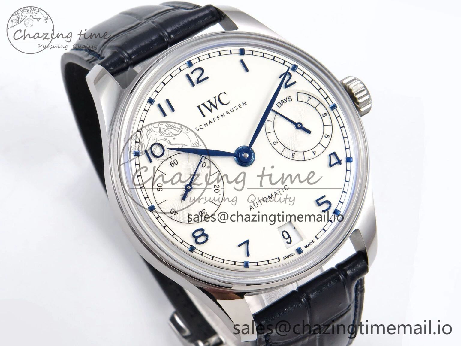 Fashionable Portugieser Automatic 42mm SS APSF 1:1 Best Edition White Dial Blue Marker on Blue Leather Strap A 7009