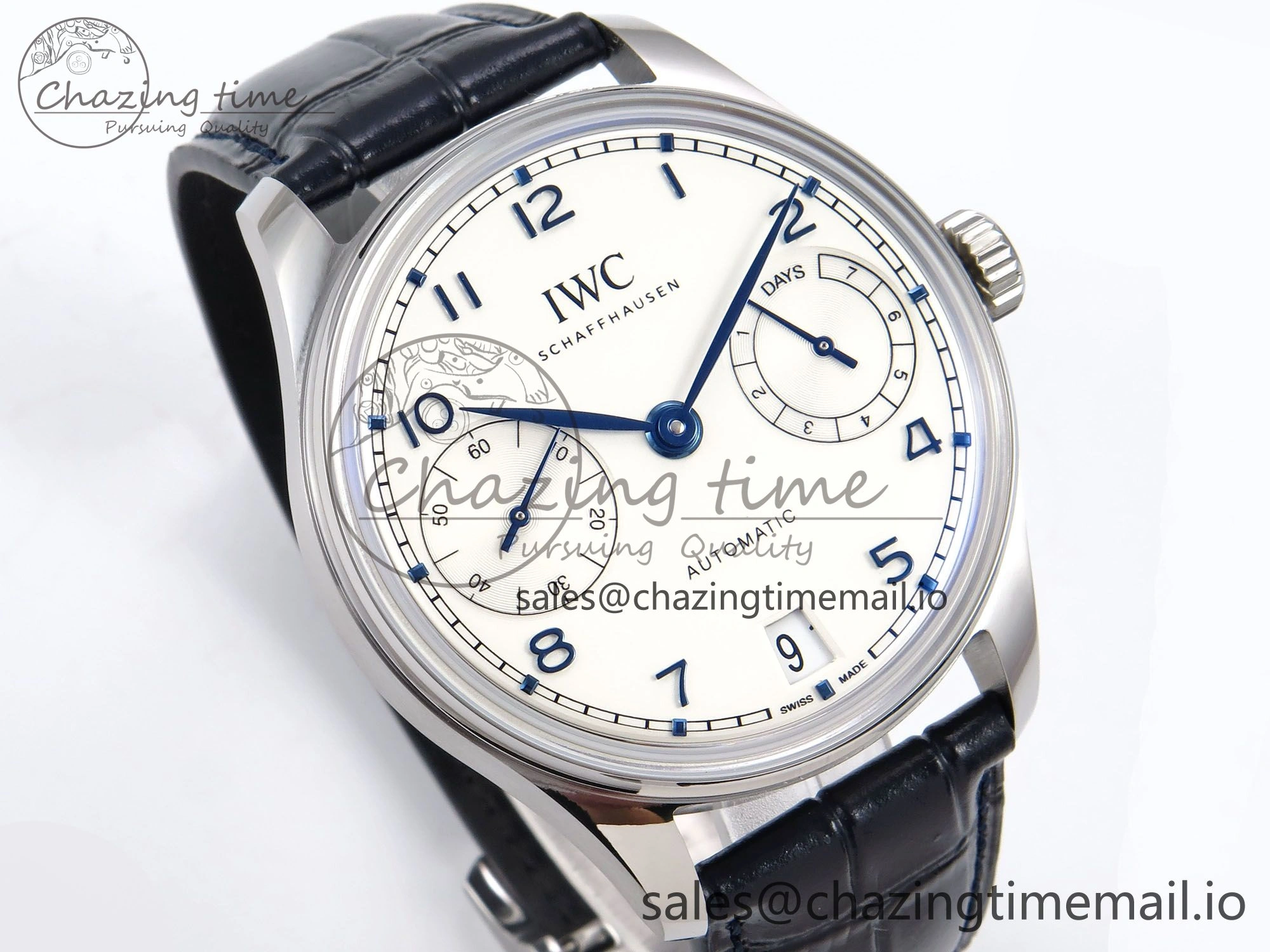 Fashionable Portugieser Automatic 42mm SS APSF 1:1 Best Edition White Dial Blue Marker on Blue Leather Strap A 7009