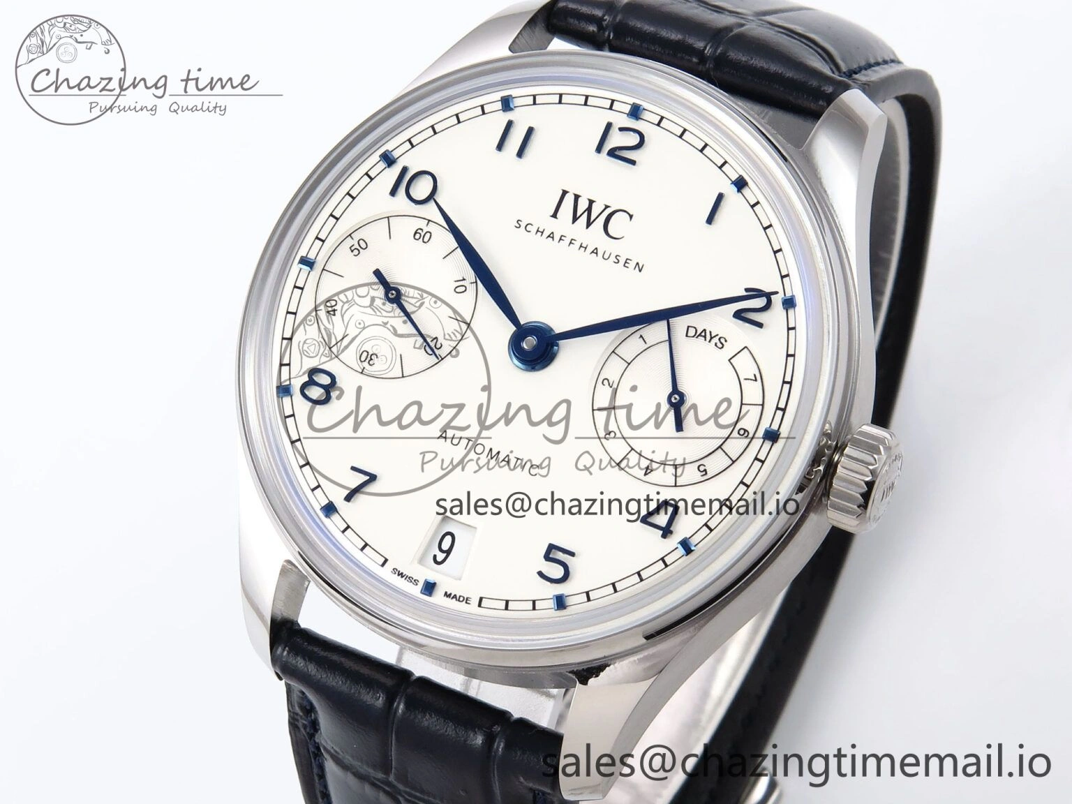 Fashionable Portugieser Automatic 42mm SS APSF 1:1 Best Edition White Dial Blue Marker on Blue Leather Strap A 7009