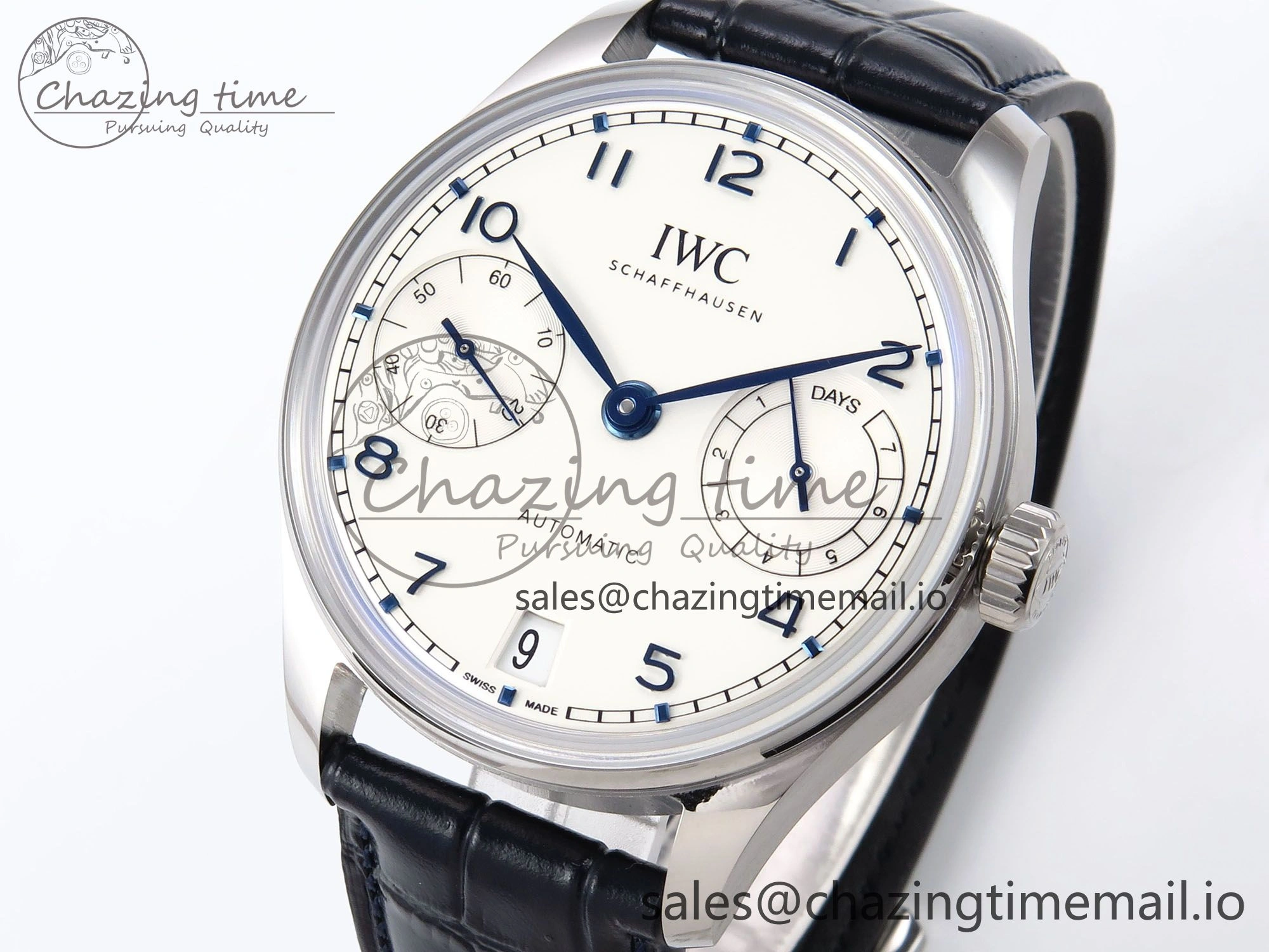 Fashionable Portugieser Automatic 42mm SS APSF 1:1 Best Edition White Dial Blue Marker on Blue Leather Strap A 7009