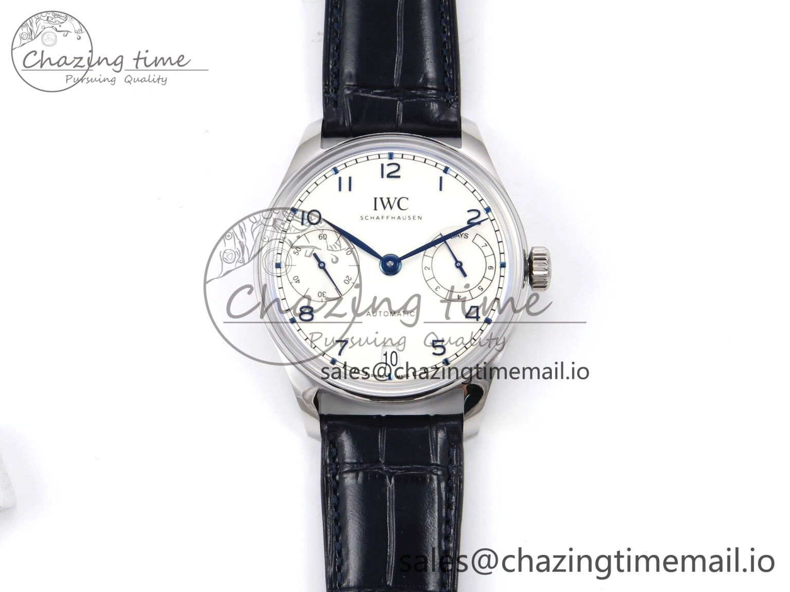 Fashionable Portugieser Automatic 42mm SS APSF 1:1 Best Edition White Dial Blue Marker on Blue Leather Strap A 7009