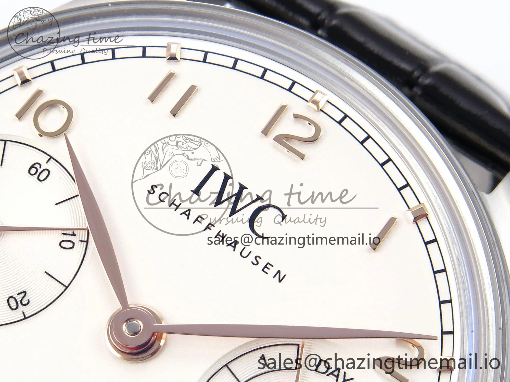 Portugieser Automatic 42mm SS APSF 1:1 Best Edition White RG Dial on Black Leather Strap A Flexible 7010
