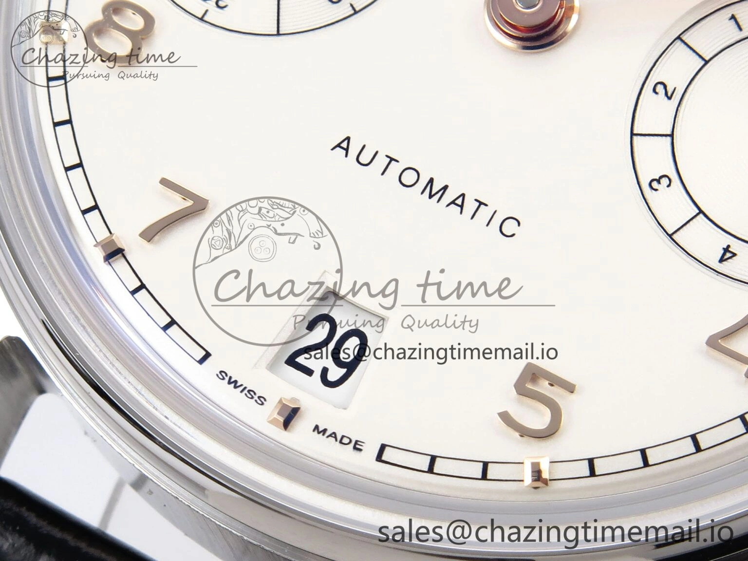 Portugieser Automatic 42mm SS APSF 1:1 Best Edition White RG Dial on Black Leather Strap A Flexible 7010