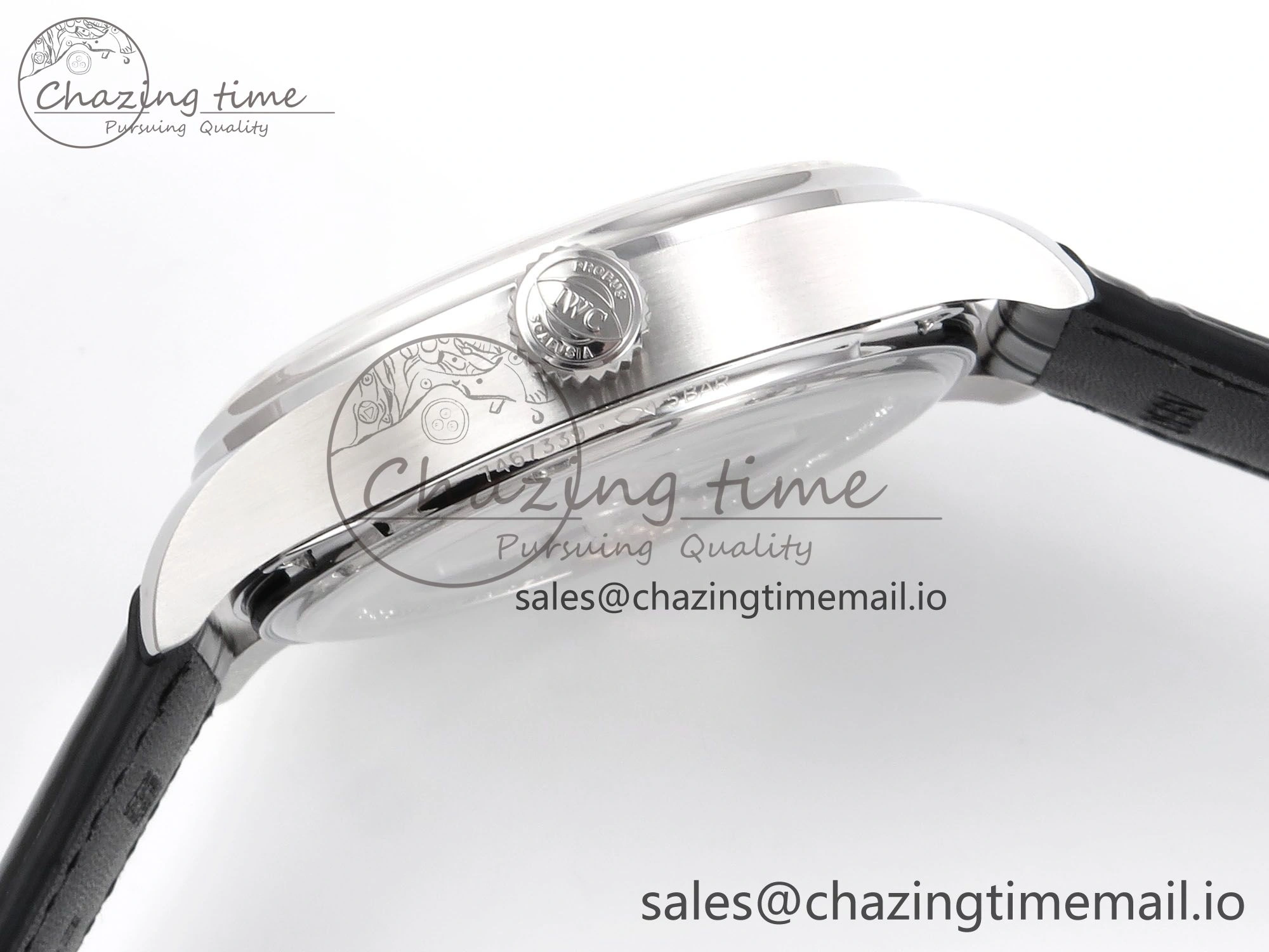 Portugieser Automatic 42mm SS APSF 1:1 Best Edition White RG Dial on Black Leather Strap A Flexible 7010