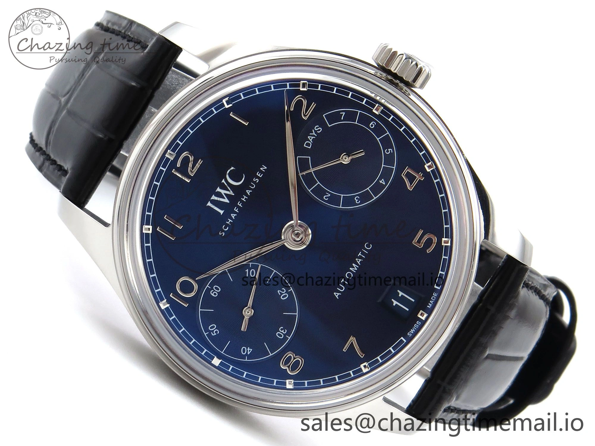 Portugieser Automatic SS IW501704 APSF 1:1 Best Edition Blue Dial on Black Leather Strap A Breathable 7008