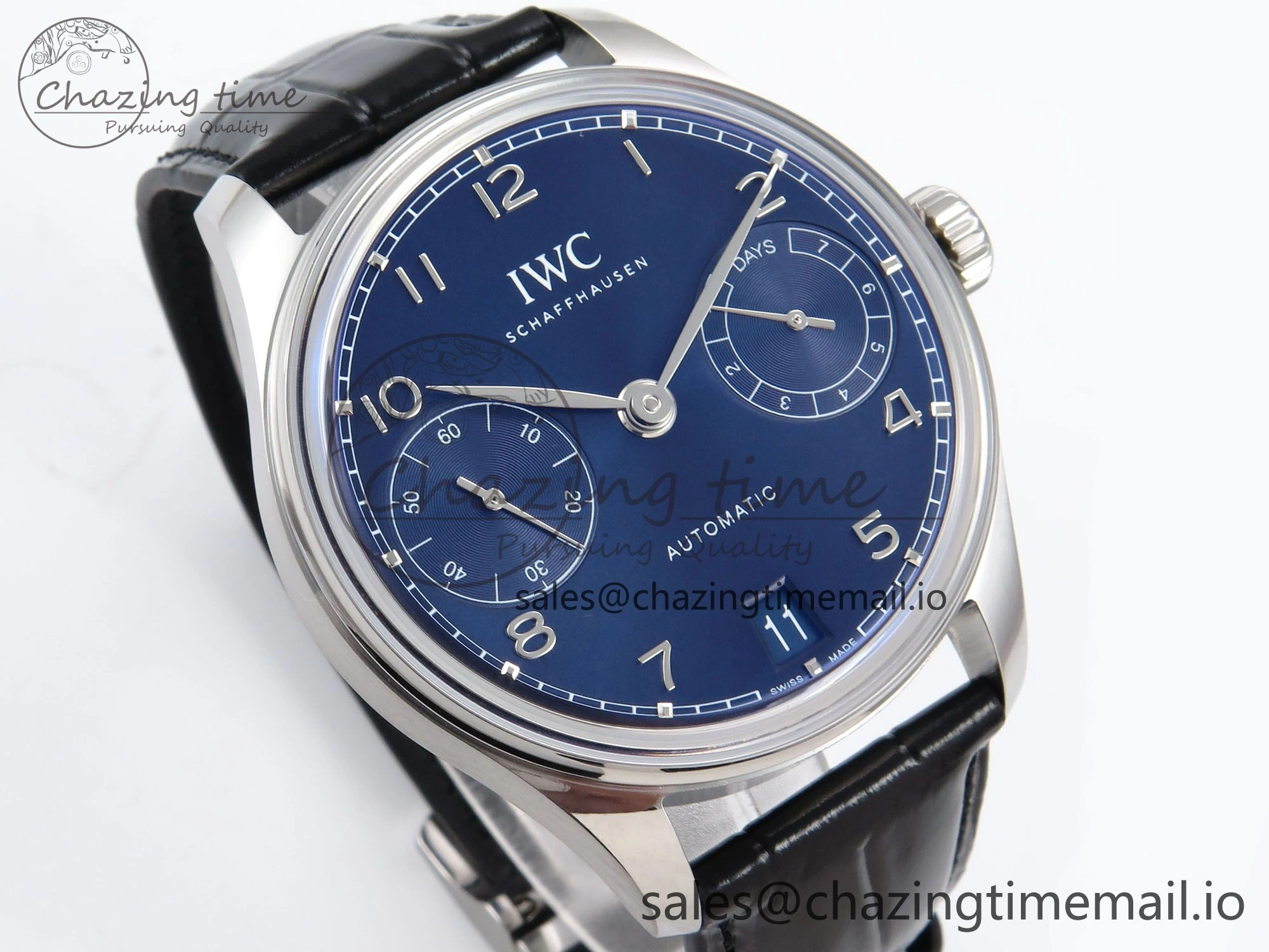 Portugieser Automatic SS IW501704 APSF 1:1 Best Edition Blue Dial on Black Leather Strap A Breathable 7008