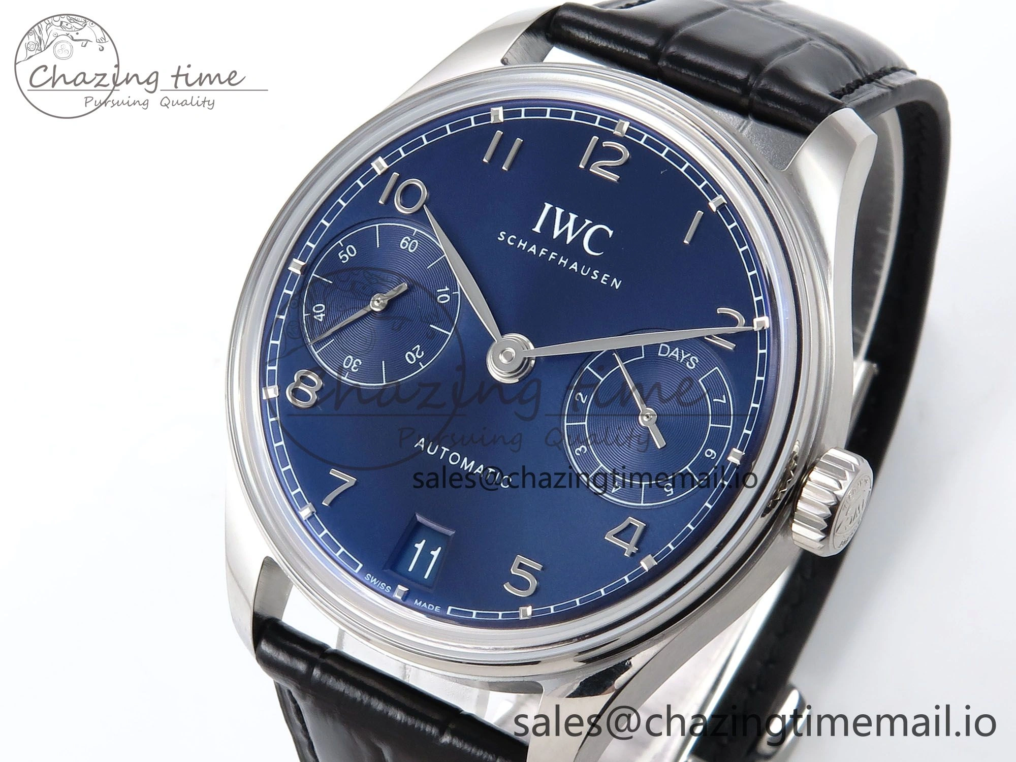 Portugieser Automatic SS IW501704 APSF 1:1 Best Edition Blue Dial on Black Leather Strap A Breathable 7008