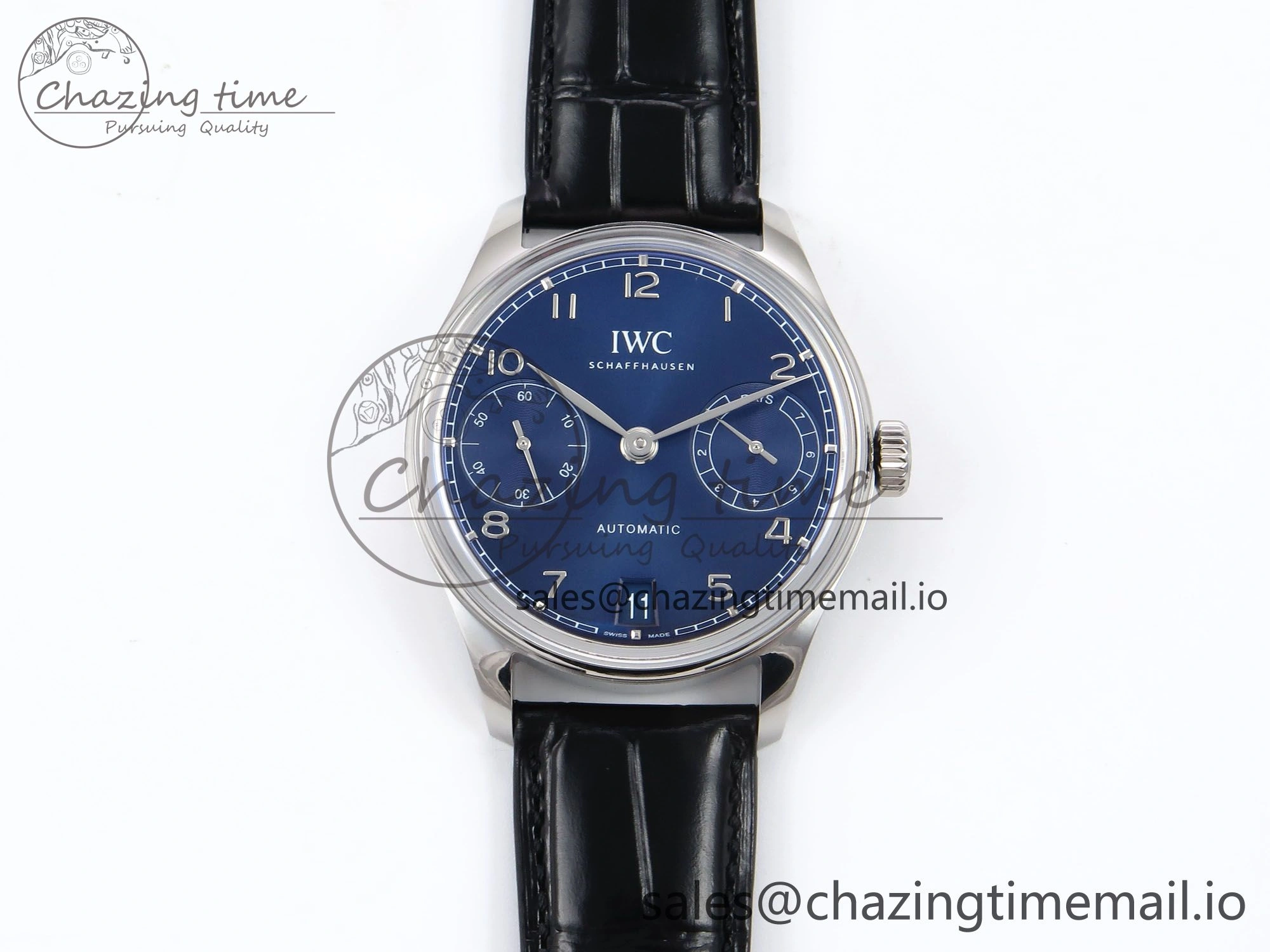 Portugieser Automatic SS IW501704 APSF 1:1 Best Edition Blue Dial on Black Leather Strap A Breathable 7008