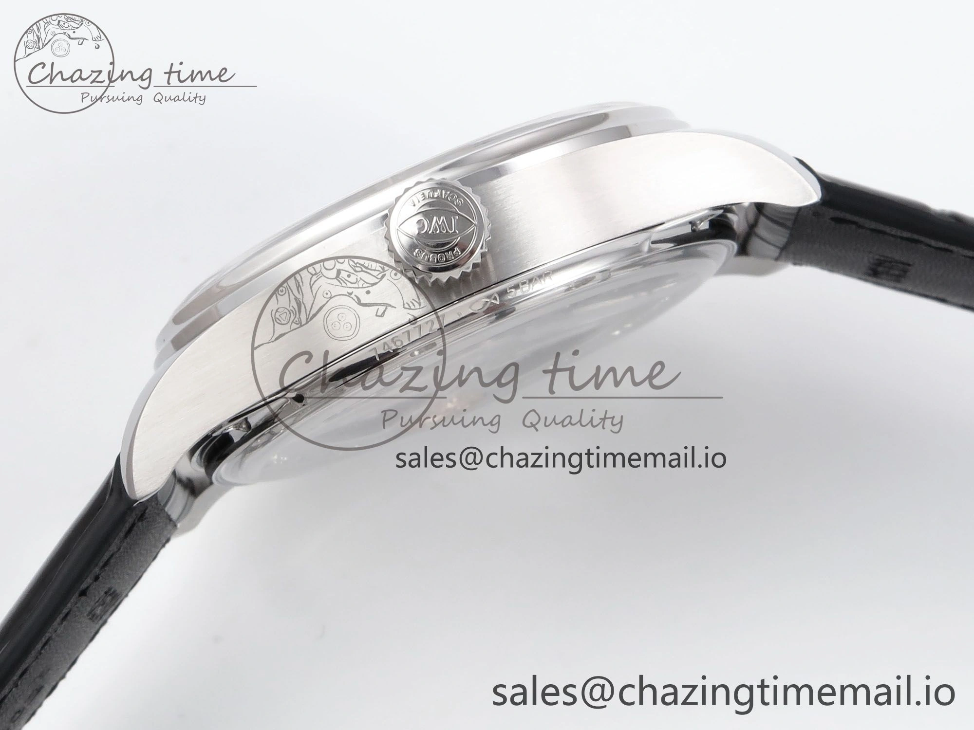 Portugieser Automatic SS IW501704 APSF 1:1 Best Edition Blue Dial on Black Leather Strap A Breathable 7008