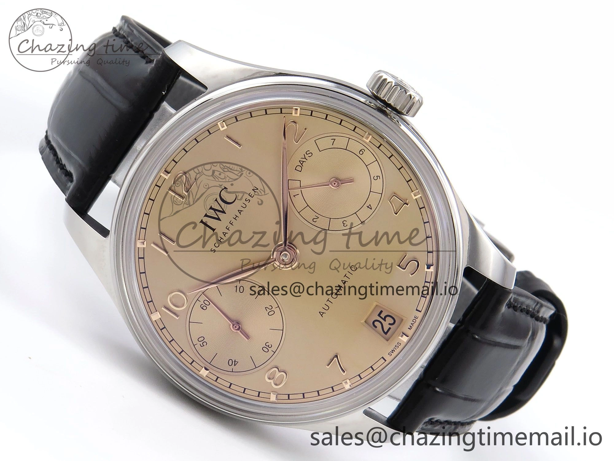 Durable Portugieser Automatic SS IW501705 APSF 1:1 Best Edition RG Dial on Black Leather Strap A 7011