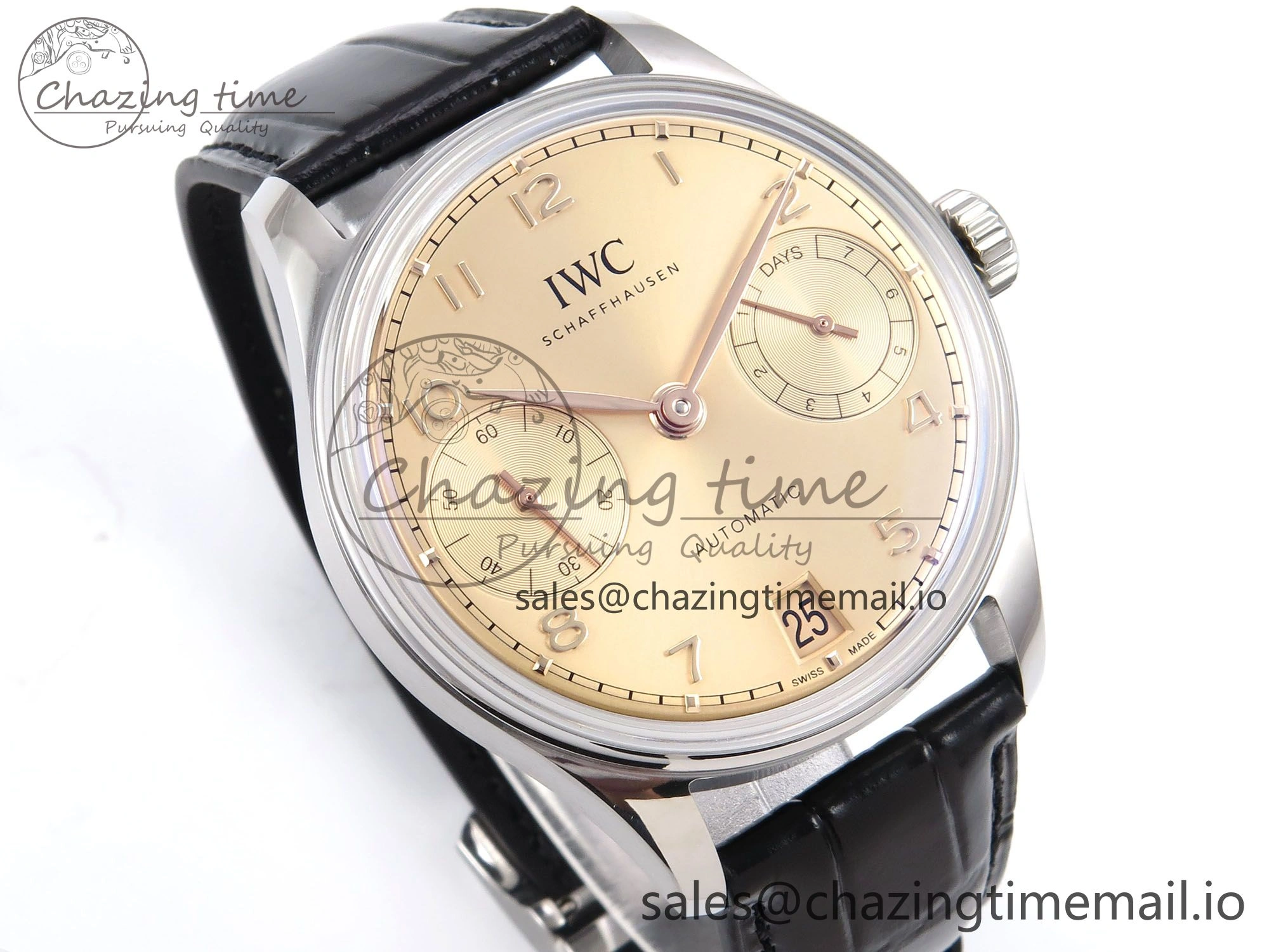 Durable Portugieser Automatic SS IW501705 APSF 1:1 Best Edition RG Dial on Black Leather Strap A 7011