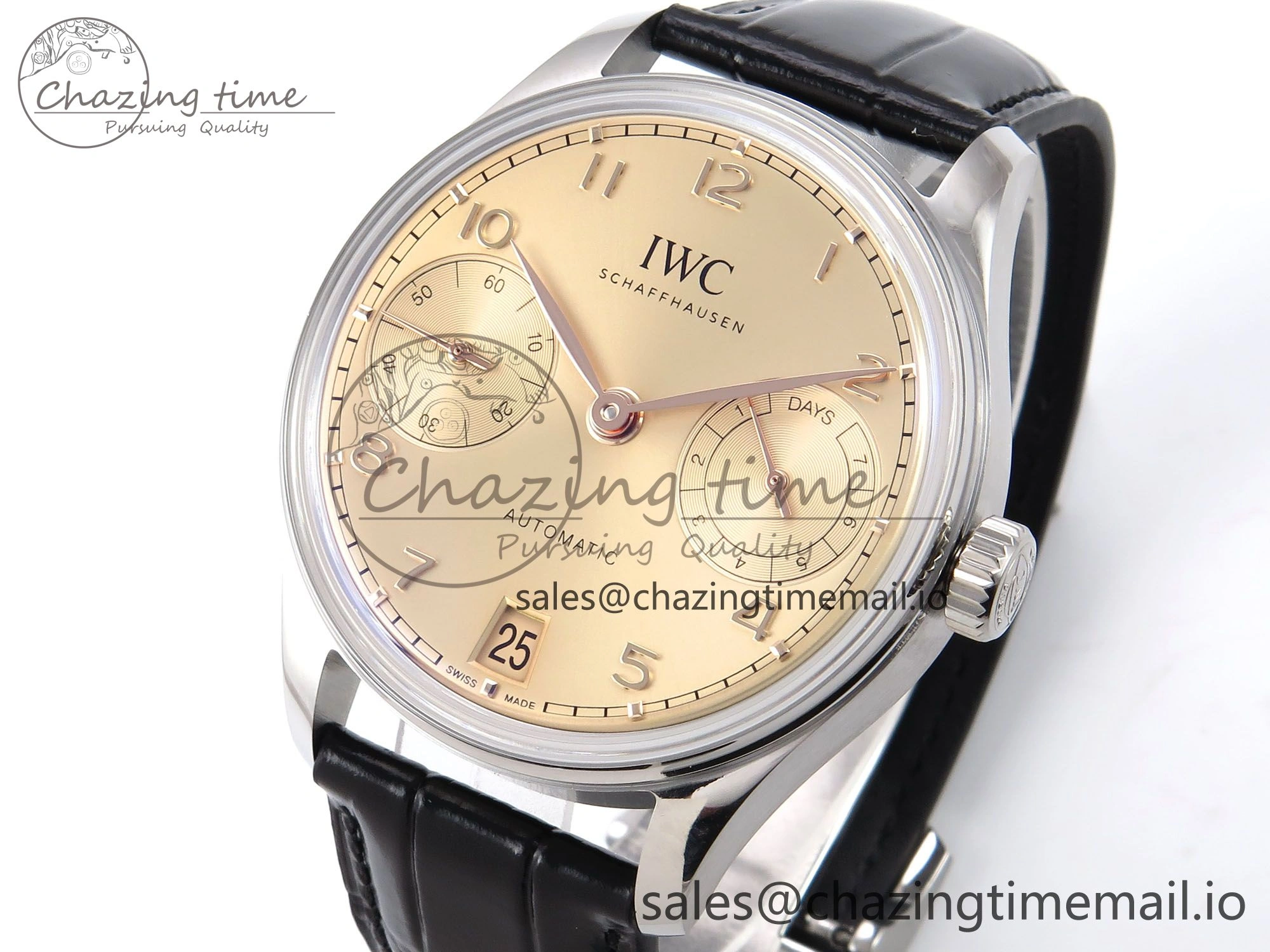 Durable Portugieser Automatic SS IW501705 APSF 1:1 Best Edition RG Dial on Black Leather Strap A 7011