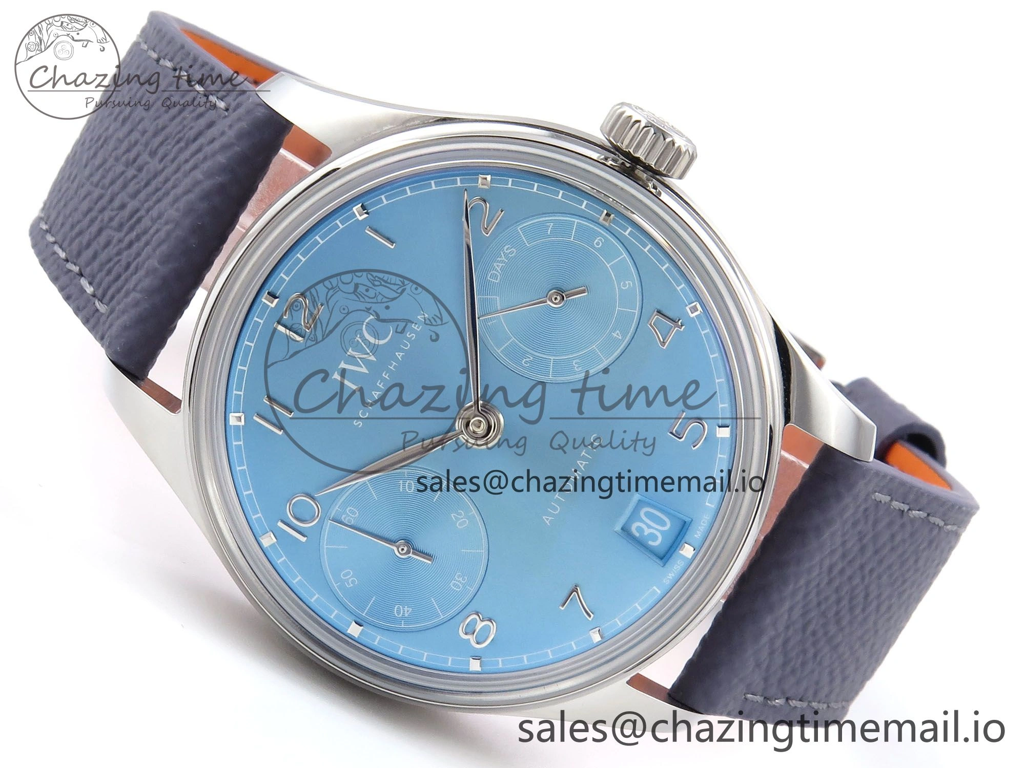 Portugieser Automatic SS IW501708 APSF 1:1 Best Edition Light Blue Dial on Gray Leather Strap A Versatile 7012