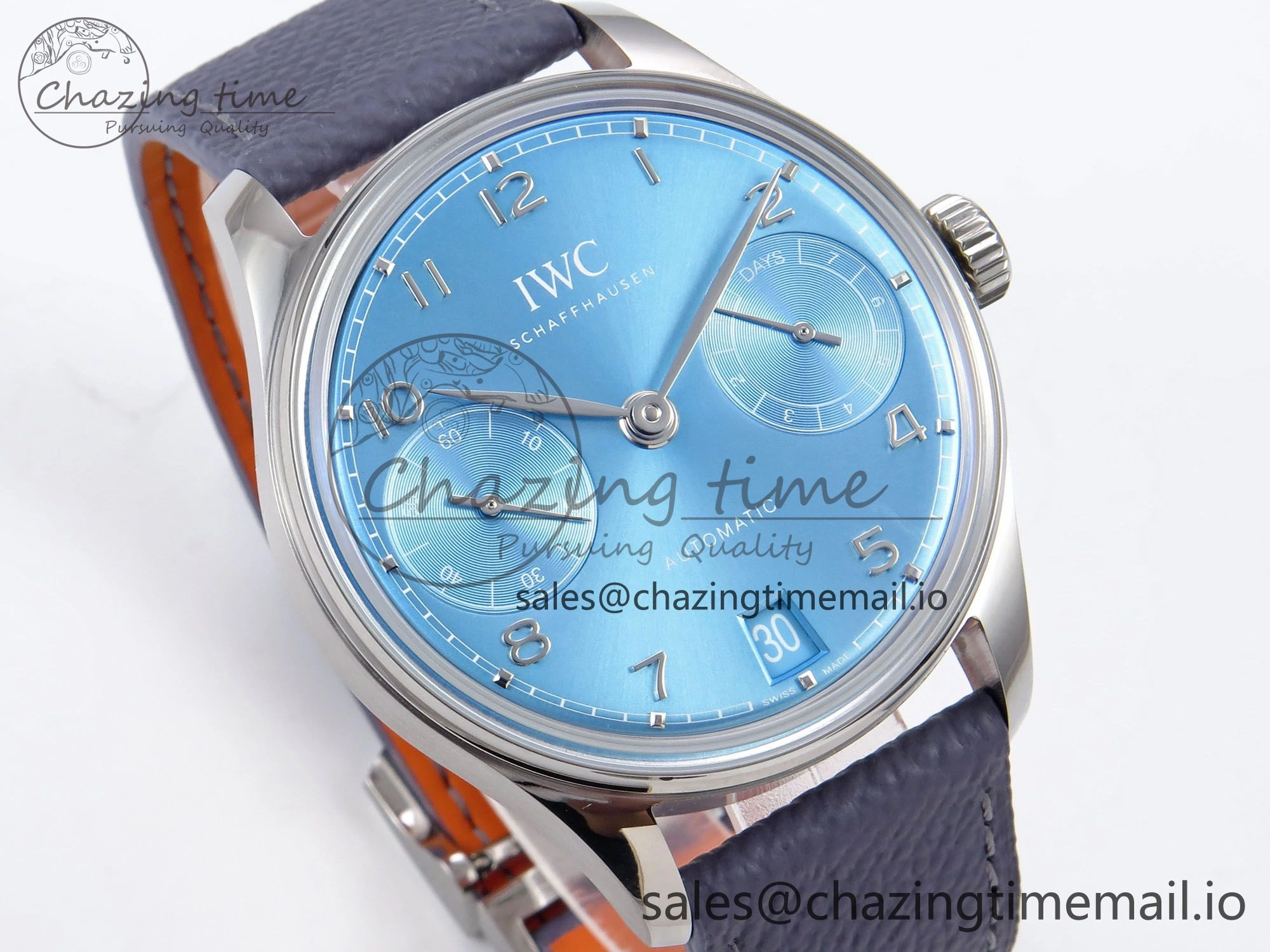 Portugieser Automatic SS IW501708 APSF 1:1 Best Edition Light Blue Dial on Gray Leather Strap A Versatile 7012