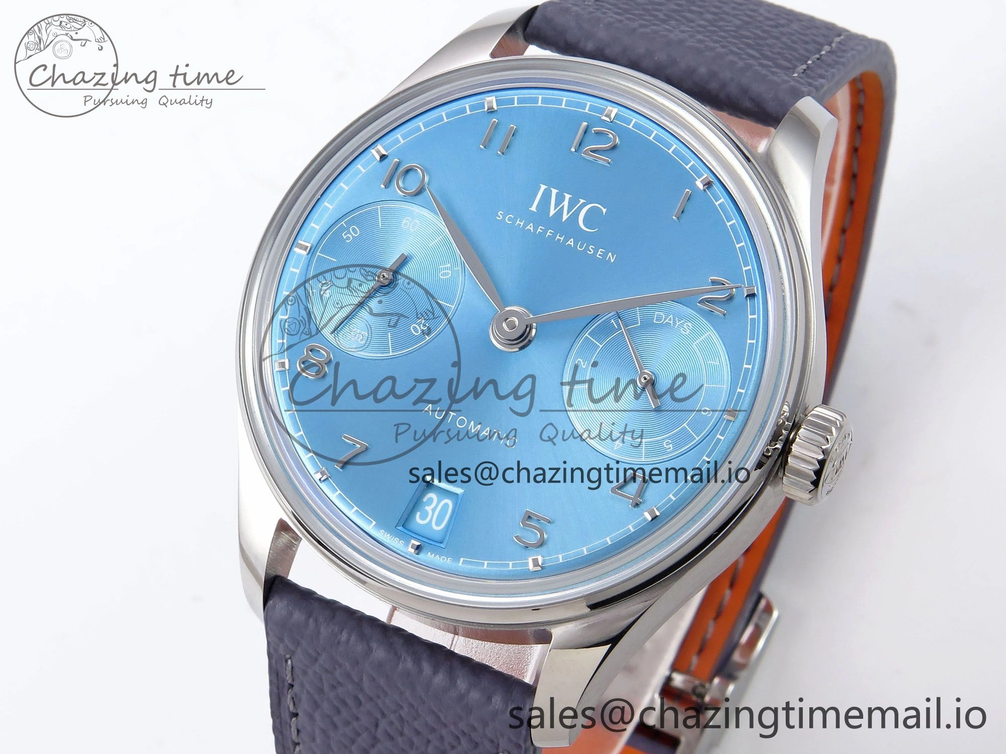 Portugieser Automatic SS IW501708 APSF 1:1 Best Edition Light Blue Dial on Gray Leather Strap A Versatile 7012