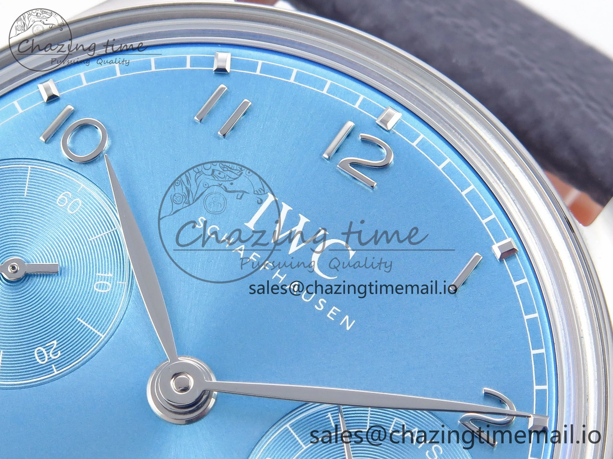 Portugieser Automatic SS IW501708 APSF 1:1 Best Edition Light Blue Dial on Gray Leather Strap A Versatile 7012