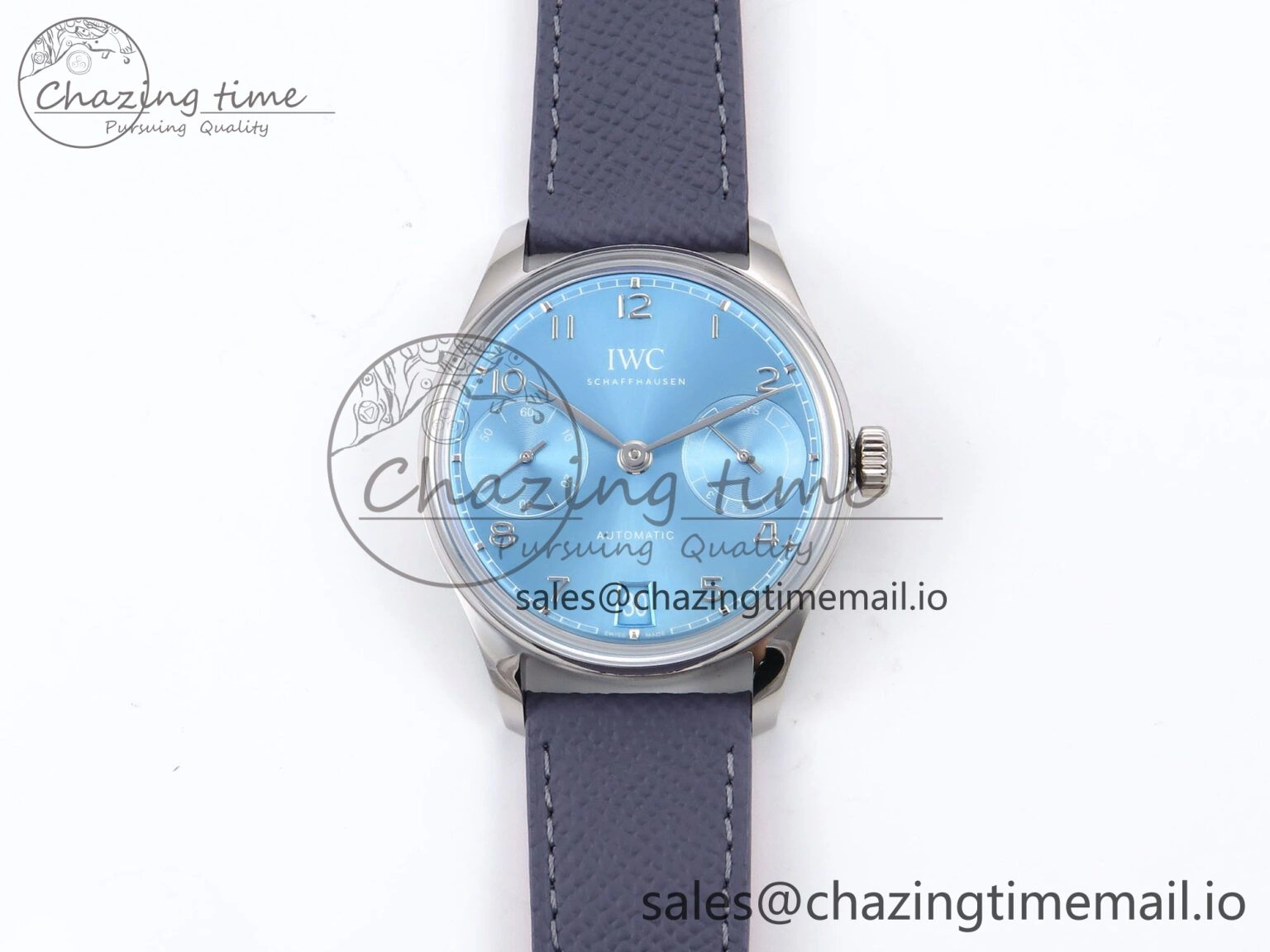 Portugieser Automatic SS IW501708 APSF 1:1 Best Edition Light Blue Dial on Gray Leather Strap A Versatile 7012