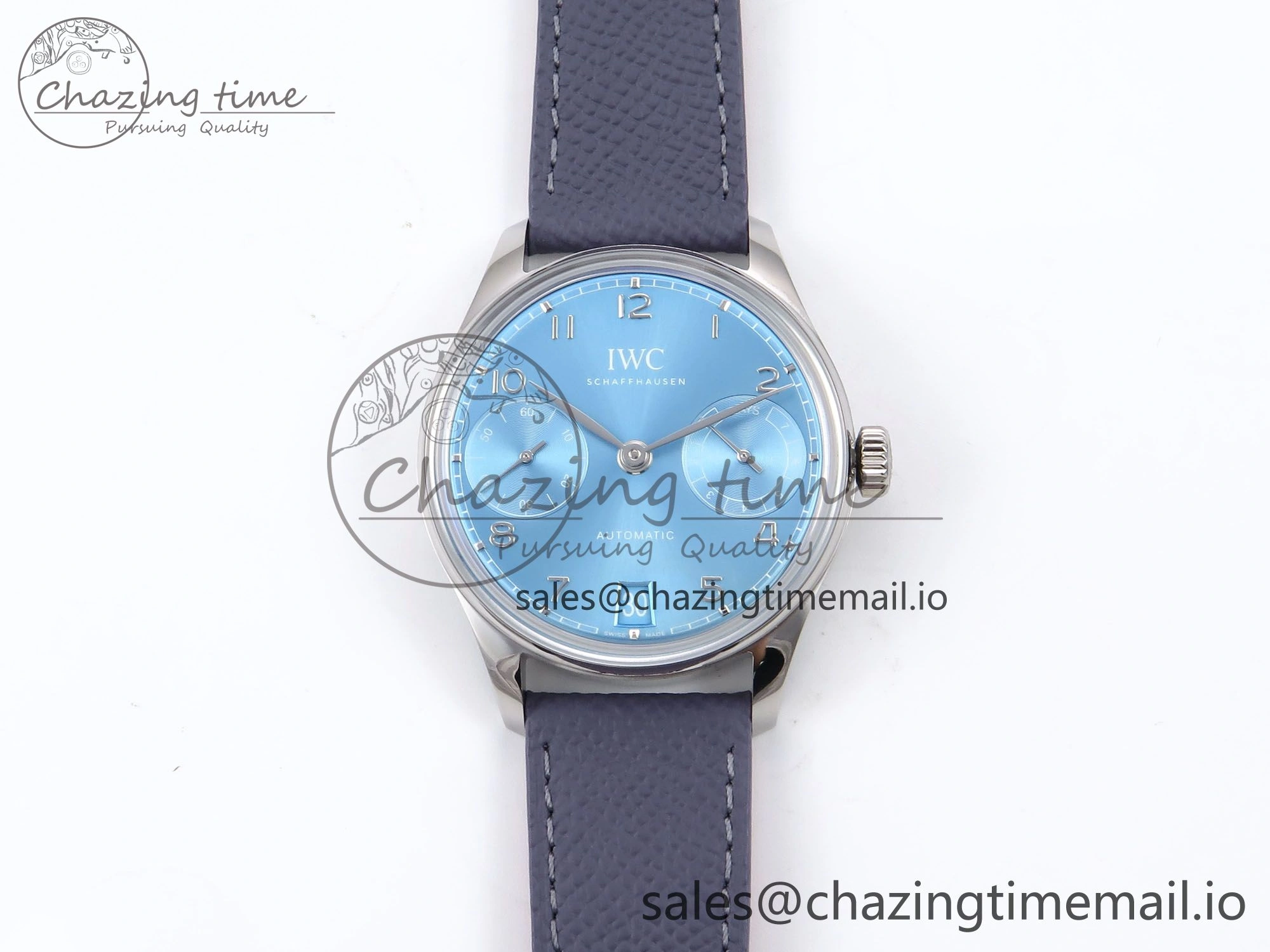 Portugieser Automatic SS IW501708 APSF 1:1 Best Edition Light Blue Dial on Gray Leather Strap A Versatile 7012