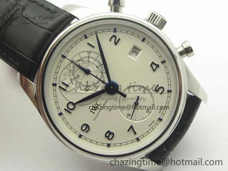 Cozy Portugieser Chrono  42 IW390302 ZF 1:1 Best Edition White Dial Blue Markers on Black Leather Strap A 7185