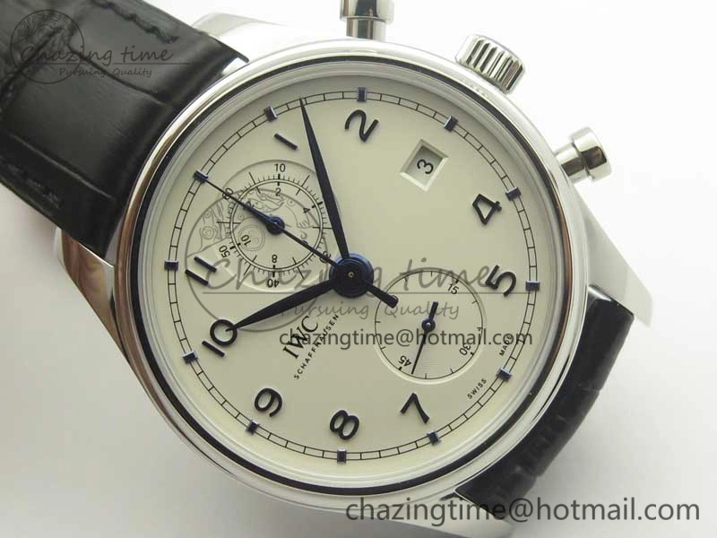 Cozy Portugieser Chrono  42 IW390302 ZF 1:1 Best Edition White Dial Blue Markers on Black Leather Strap A 7185