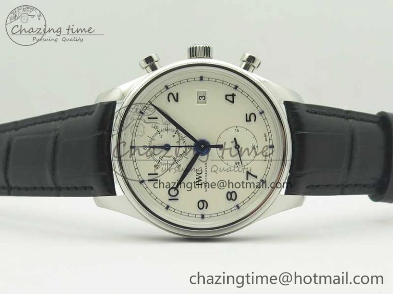 Cozy Portugieser Chrono  42 IW390302 ZF 1:1 Best Edition White Dial Blue Markers on Black Leather Strap A 7185