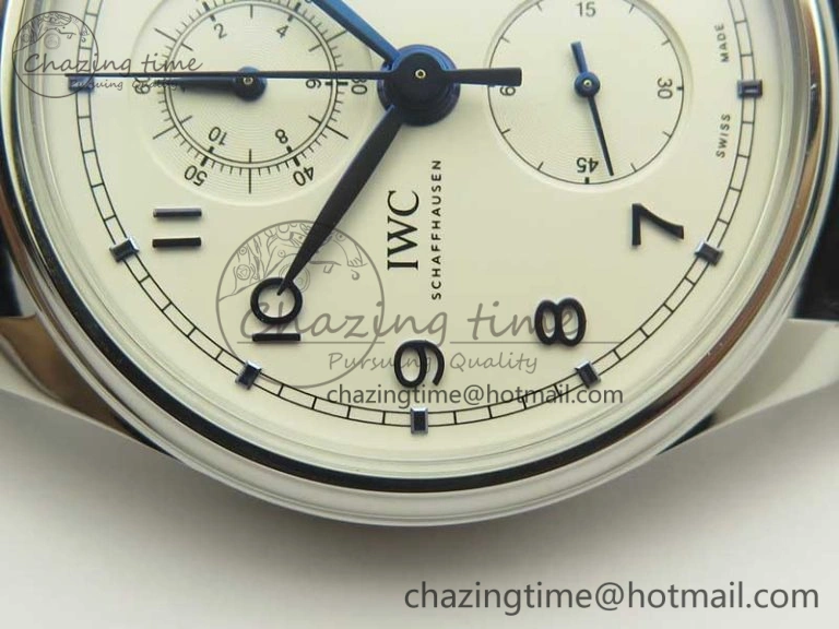 Cozy Portugieser Chrono  42 IW390302 ZF 1:1 Best Edition White Dial Blue Markers on Black Leather Strap A 7185