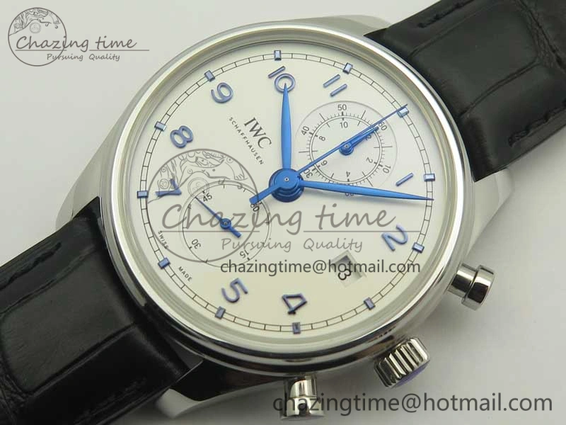 Cozy Portugieser Chrono  42 IW390302 ZF 1:1 Best Edition White Dial Blue Markers on Black Leather Strap A 7185