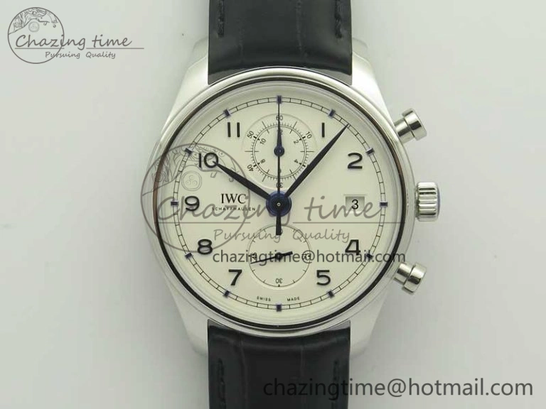 Cozy Portugieser Chrono  42 IW390302 ZF 1:1 Best Edition White Dial Blue Markers on Black Leather Strap A 7185