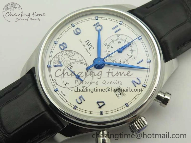 Cozy Portugieser Chrono  42 IW390302 ZF 1:1 Best Edition White Dial Blue Markers on Black Leather Strap A 7185