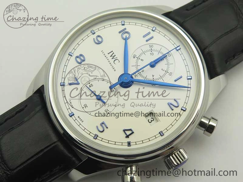 Cozy Portugieser Chrono  42 IW390302 ZF 1:1 Best Edition White Dial Blue Markers on Black Leather Strap A 7185