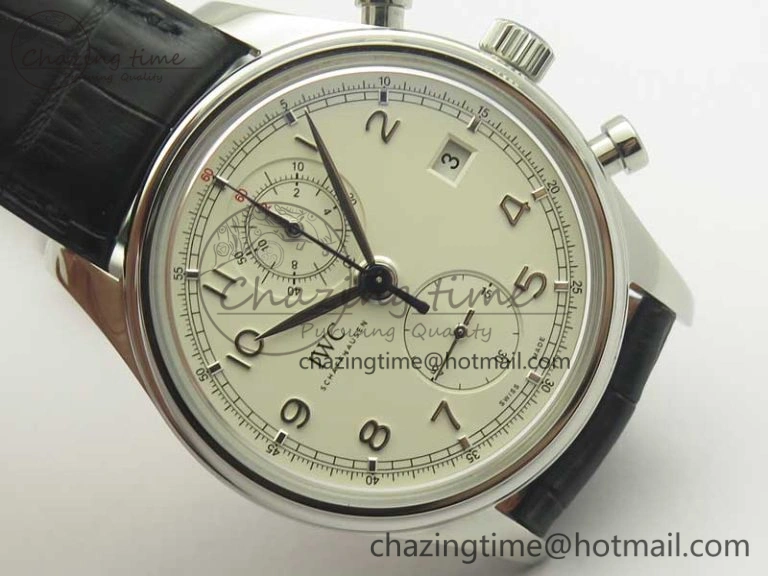 Durable Portugieser Chrono  42 IW390403 ZF 1:1 Best Edition White Dial Blue Hand on Black Leather Strap A 7190
