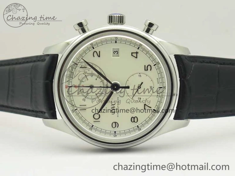 Durable Portugieser Chrono  42 IW390403 ZF 1:1 Best Edition White Dial Blue Hand on Black Leather Strap A 7190