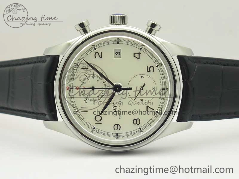 Durable Portugieser Chrono  42 IW390403 ZF 1:1 Best Edition White Dial Blue Hand on Black Leather Strap A 7190